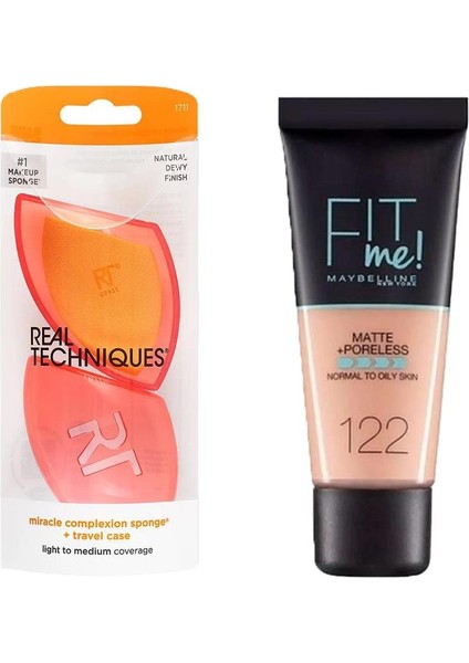 RT-1711 Mucize Makyaj Süngeri ve Maybelline New York Mat Fondöten Fit Me Matte Poreless Foundation No: 122 2li Set