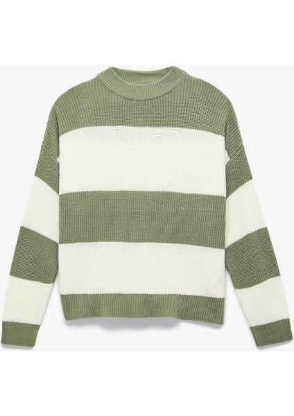 Uzun Kollu Bisiklet Yaka Renk Bloklu Triko Kazak