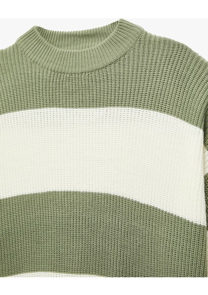 Uzun Kollu Bisiklet Yaka Renk Bloklu Triko Kazak modelleri