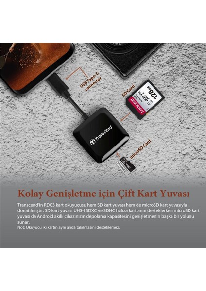 RDC3 USB 3.2 Gen1 Type-C SD/MicroSD Kart Okuyucu (Siyah) fırsatları