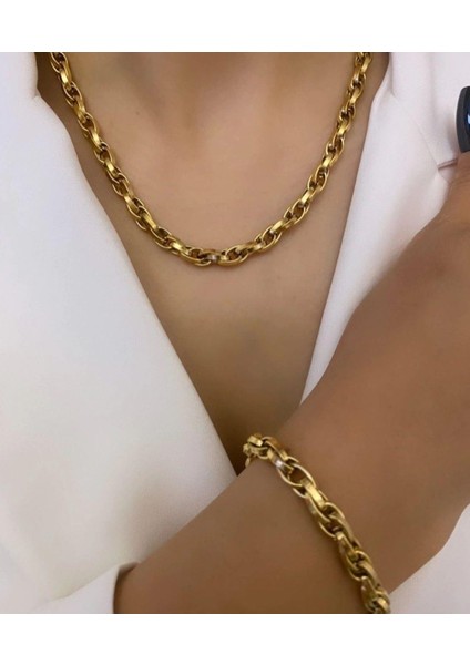 Gold Zincir Kararmaz günlük kullanıma uygun Çelik Takı Setleri | Sns500847 fiyatları