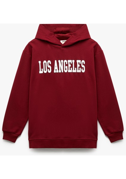 Uzun Kollu Baskılı Şardonlu Kapşonlu Sweatshirt