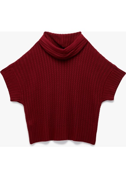 Geniş Kısa Kollu Kapüşonlu Saç Örgüsü Dokulu Triko Oversize Panço fiyatları