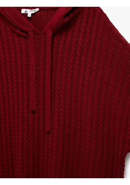 Geniş Kısa Kollu Kapüşonlu Saç Örgüsü Dokulu Triko Oversize Panço modelleri