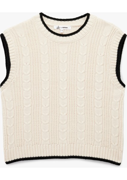 Saç Örgü Dokulu Kolsuz Biyeli Bisiklet Yaka Süveter