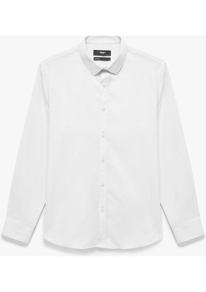 Yarım Italyan Yaka Uzun Kollu Slim Fit Klasik Gömlek