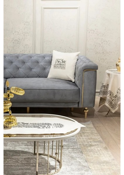 Etnik Hitit Desen El Baskısı Kırlent Kılıfı 2 Li 45X45 cm %100 Organik Hambez Kumaş
