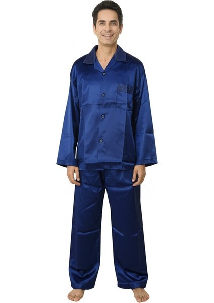 Erkek Pijama Takımı Saten Kumaş Klasik Model Cepli Rahat Tam Kalıp OPEPT25PIEROMOD87