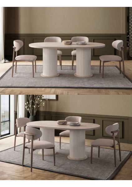 Travertino Yemek Masası 6 Sandalye Takım