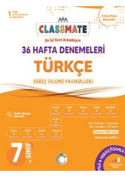 7. Sınıf Türkçe Classmate 36 Hafta Denemeleri