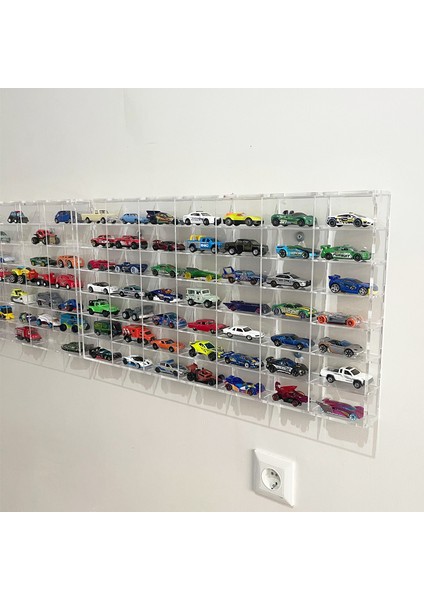 49 Araçlık Pleksi Kapaklı Hot Wheels Araba Rafı – Duvara Monte Koleksiyon Standı