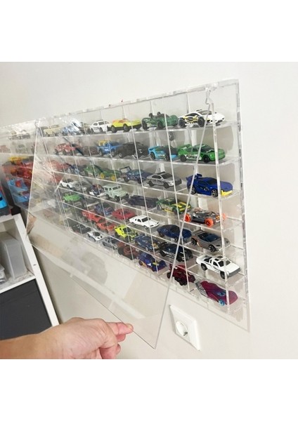 49 Araçlık Pleksi Kapaklı Hot Wheels Araba Rafı – Duvara Monte Koleksiyon Standı fiyatları
