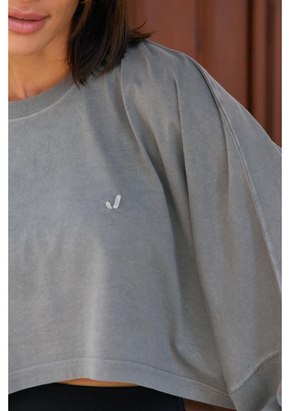 Aura Crop Long Sleeve T-Shirt Gri modelleri