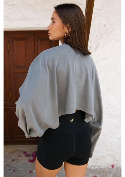 Aura Crop Long Sleeve T-Shirt Gri fırsatları