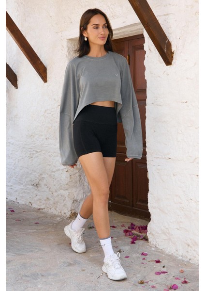 Aura Crop Long Sleeve T-Shirt Gri indirimleri