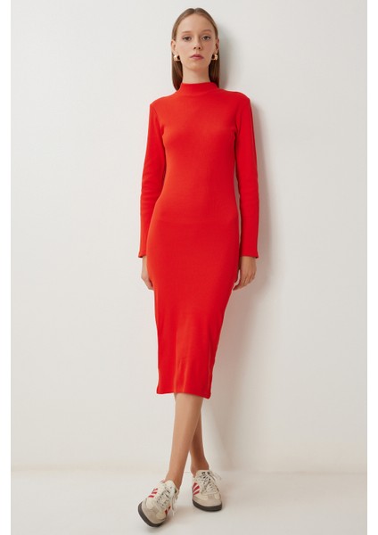 Basic Esnek Fitilli Örme Elbise LUB0174 Oranj fiyatları