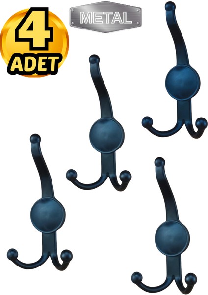 Metal Boncuk Portmanto Askısı Siyah Duvar Tipi – 4’lü
