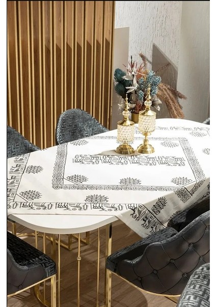 Hitit Desenli Etnik Masa Örtüsü (155X155 Cm) Keten Kumaş fiyatları