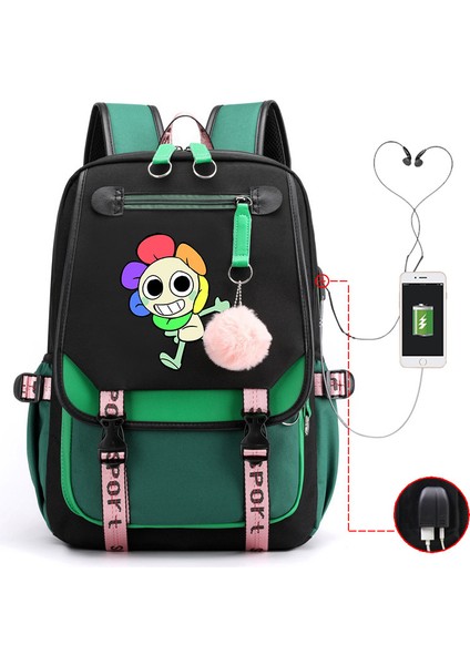Yeni 2025 Karikatür Oyun Baskı Ilkokul Öğrencileri Okul Çantası Büyük Kapasiteli Renk Unisex Modelleri USB Omuz Çantası Vurmak (Yurt Dışından)