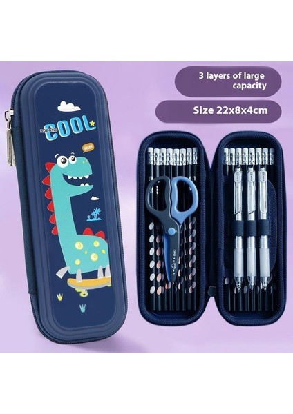 Çocuk Karikatür Kırtasiye Kutusu Büyük Kapasiteli Su Geçirmez Kalem Çantası Çok Fonksiyonlu Ilkokul Öğrencileri Çift Plastik Kalem Kutusu (Yurt Dışından)