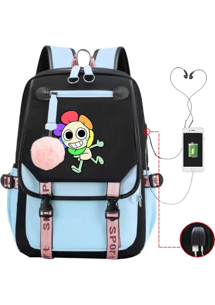 Yeni 2025 Karikatür Oyun Baskı Ilkokul Öğrencileri Okul Çantası Büyük Kapasiteli Renk Unisex Modelleri USB Omuz Çantası Vurmak (Yurt Dışından)