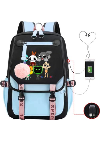 Yeni 2025 Karikatür Oyun Baskı Ilkokul Öğrencileri Okul Çantası Büyük Kapasiteli Renk Unisex Modelleri USB Omuz Çantası Vurmak (Yurt Dışından)