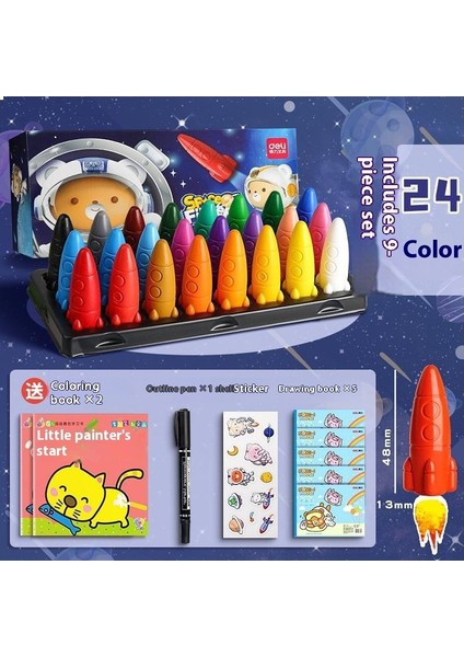 Boya Kalemleri Elleri Kirletmez Yıkanabilir Yağlı Çubuk Çocuk Anaokulu Suda Çözünür 24 Renk Roket Boyama Fırçası (Yurt Dışından)