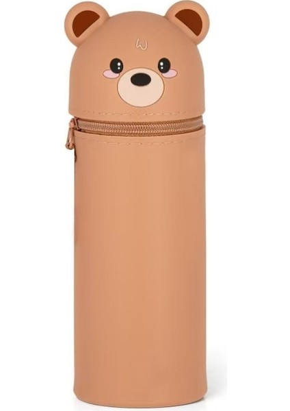 Karikatür Silikon Geri Çekilebilir Kalem Tutucu Kalem Çantası Büyük Kapasiteli Öğrenci Kalem Kırtasiye Saklama Kutusu Sevimli Hayvan Zip Çanta Alt (Yurt Dışından)