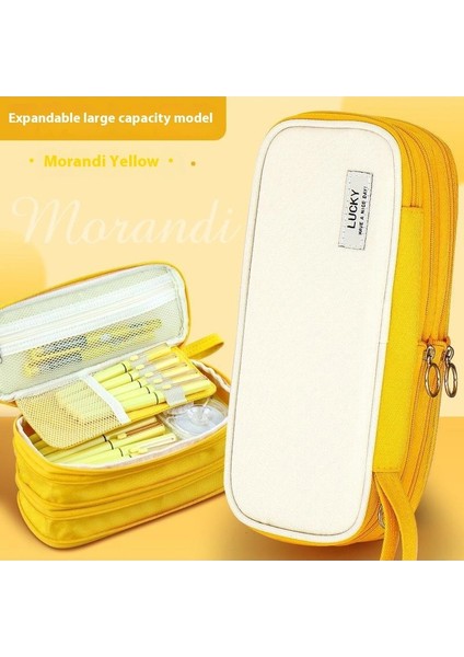 Morandi Renk Engelleme Büyük Kapasiteli Geri Çekilebilir Kalem Çantası El Kozmetik Çantası Çok Fonksiyonlu Kırtasiye Kanvas Kalem Çantası (Yurt Dışından)