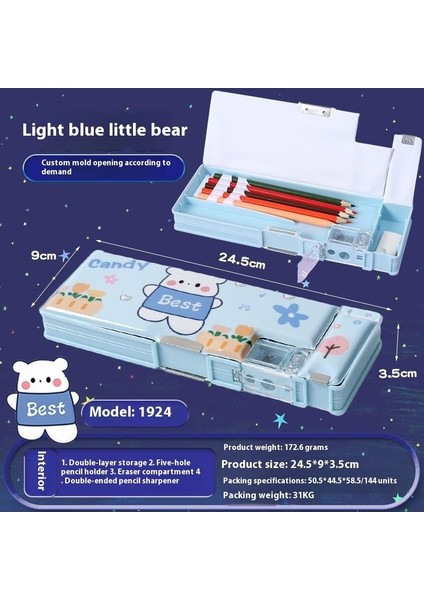 Yeni Çift Taraflı Kişilik Otomatik Çocuk Ilkokul Öğrencileri Çok Fonksiyonlu Kırtasiye Kutusu Erkek ve Kız Plastik Kalem Kutusu Anaokulu (Yurt Dışından)