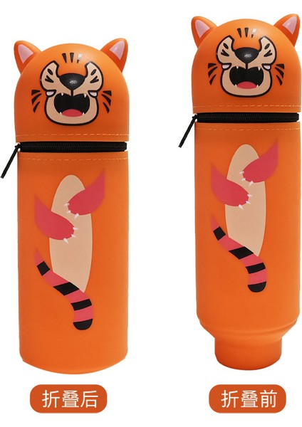 Karikatür Silikon Geri Çekilebilir Kalem Tutucu Kalem Çantası Büyük Kapasiteli Öğrenci Kalem Kırtasiye Saklama Kutusu Sevimli Hayvan Zip Çanta Alt (Yurt Dışından)