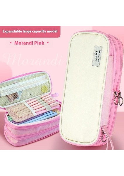 Morandi Renk Engelleme Büyük Kapasiteli Geri Çekilebilir Kalem Çantası El Kozmetik Çantası Çok Fonksiyonlu Kırtasiye Kanvas Kalem Çantası (Yurt Dışından)