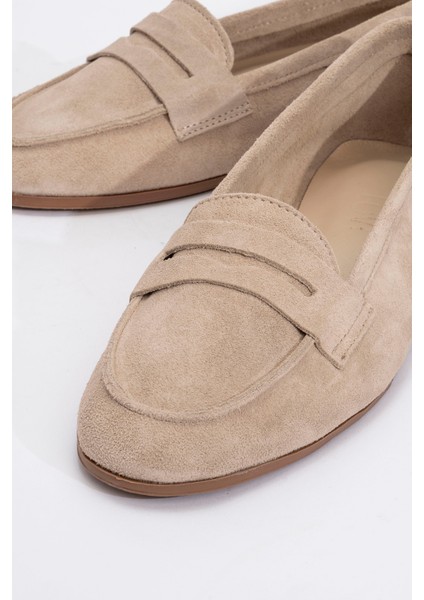 F02 Bej Süet Hakiki Deri Kadın Loafer Ayakkabı fırsatları