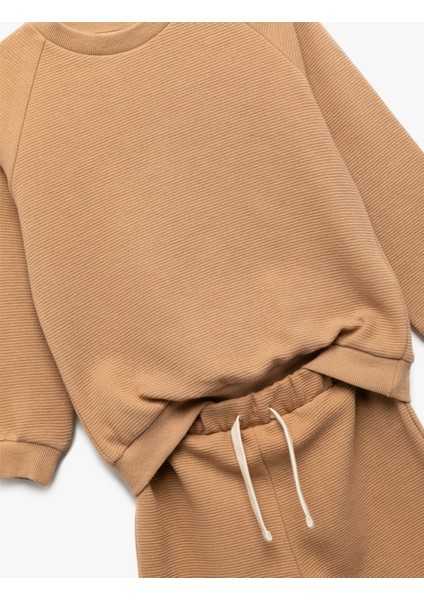 2'li Pamuklu Eşofman Takımı Bisiklet Yaka Uzun Kollu Üst ve Beli Bağcıklı Atlt modelleri