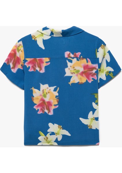 Kısa Kollu Düğmeli Çiçek Desenli Viskon Gömlek fiyatları