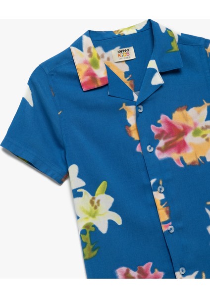 Kısa Kollu Düğmeli Çiçek Desenli Viskon Gömlek modelleri