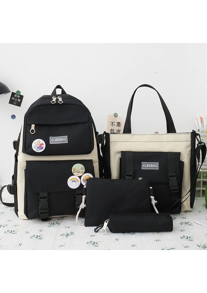 Ortaokul Üniversite Öğrencileri Makyaj Okul Çantası Harajuku Omuz Çantasının Kore Versiyonu Kızlar Ins Kampüsü Renk Engelleme Dört Set Sırt Çantası (Yurt Dışından)