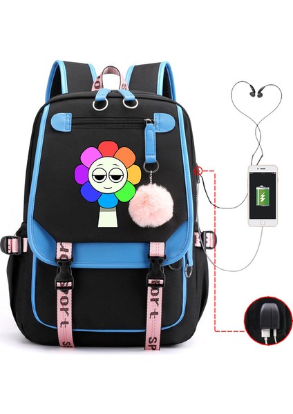 Yeni 2025 Karikatür Oyun Baskı Ilkokul Öğrencileri Okul Çantası Büyük Kapasiteli Renk Unisex Modelleri USB Omuz Çantası Vurmak (Yurt Dışından)