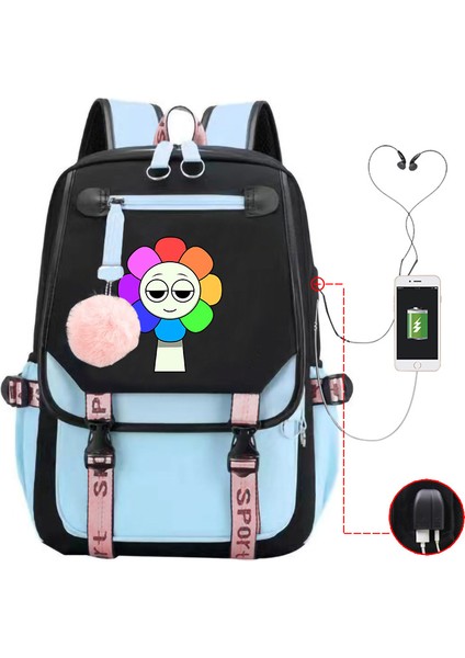 Yeni 2025 Karikatür Oyun Baskı Ilkokul Öğrencileri Okul Çantası Büyük Kapasiteli Renk Unisex Modelleri USB Omuz Çantası Vurmak (Yurt Dışından)