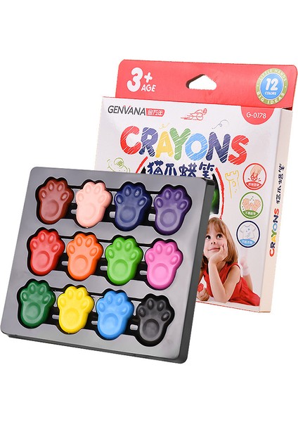 Kirli Eller Yok Kedi Patisi Boya Kalemleri Güvenli Yıkanabilir Renkli Yağ Çubuğu Anaokulu Çocukları Sanat Boyama 12 Renk Seti (Yurt Dışından)