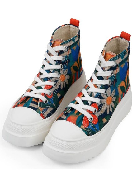 Kadın Vegan Çok Renkli Kalın Taban High Sneakers - Blossom Hug Tasarım