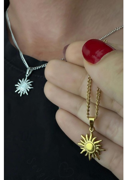 Güneş Charmlı Düz Model Çelik Zincir Çift Kolyesi | Eclipse Serisi fiyatları