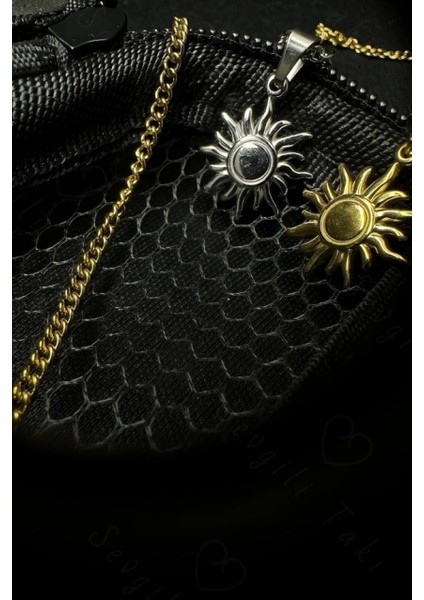 Güneş Charmlı Düz Model Çelik Zincir Çift Kolyesi | Eclipse Serisi fırsatları