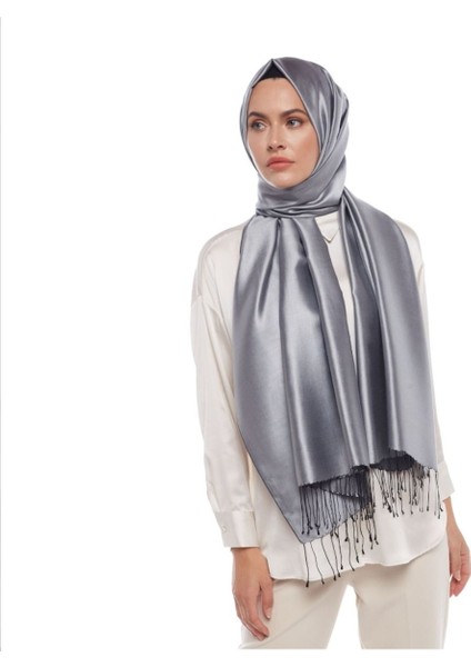Ipekevi Çift Taraflı Düz Renk Ipek Şal 00927 | Gümüş modelleri