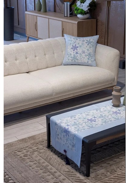 Pamuklu Kumaş Runner ve Kırlent Takımı (55X165 cm Runner; 2 Adet 50X50 cm Kırlent Kılıfı)