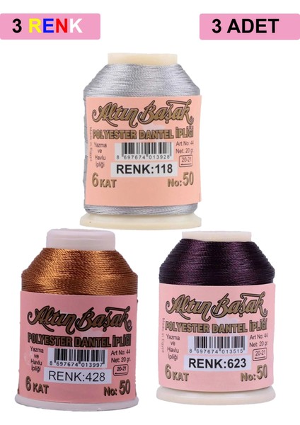 3 Adet Altınbaşak Oya ve Dantel Ipi 20 gr - Royaleks - No: 428 - 623 - 118
