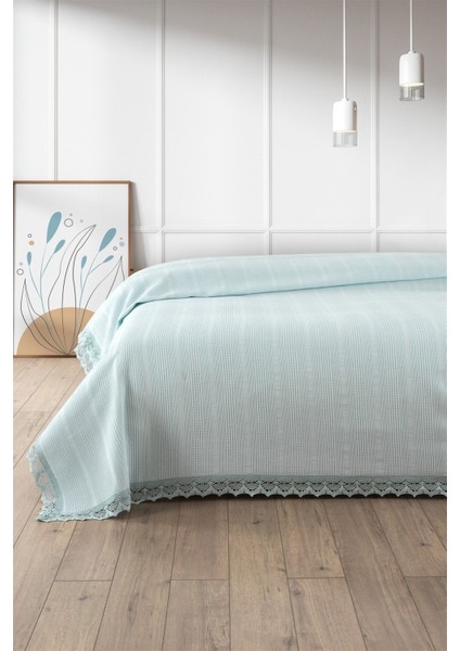 Dantelli Tek Kişilik Waffle Pike- %100 Pamuk Petekli PIKE-160X230 Cm-Mint