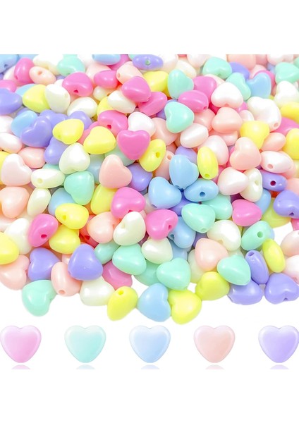 60 gr (300 Adet) Şeker Rengi Akrilik Kalp Boncuklar Renkli Karışık Plastik Pastel Boncuklar Ara Boncuk Kalp Şekilli Kolye Bilezik Için fırsatları