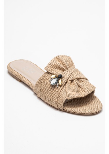 Donald Bej Hasır Fiyonklu Arı Tokalı Kadın Terlik modelleri