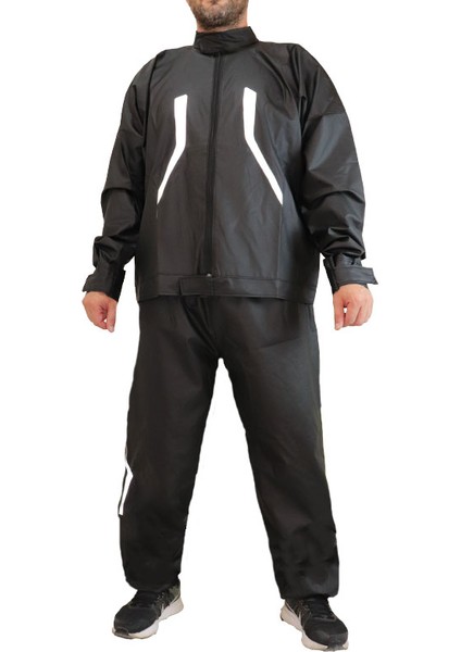 Motorcu Yağmurluk %100 Su Geçirmez Dikişsiz Ön Arka Çift Reflektör Fermuarlı Paçalar Sıcak Frekans Yapıştırma Özel Tasarım Garantili